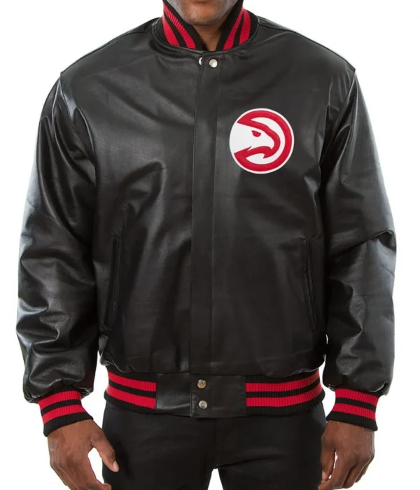 Varsity Atlanta Hawks Black Leather Jacket