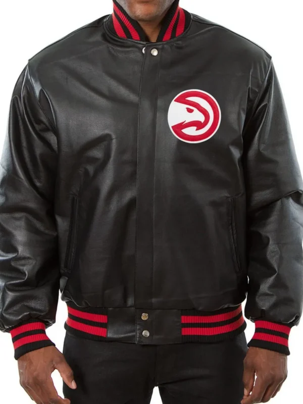 Varsity Atlanta Hawks Black Leather Jacket