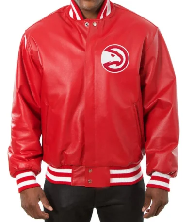 Varsity Atlanta Hawks Red Leather Jacket