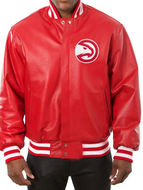 Varsity Atlanta Hawks Red Leather Jacket