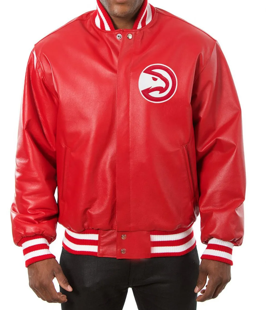 Varsity Atlanta Hawks Red Leather Jacket Varsity Atlanta Hawks Red Leather Jacket