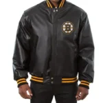 Boston Bruins Black Leather Varsity Jacket