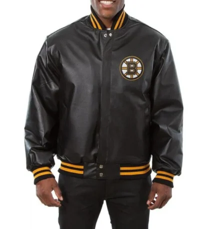 Boston Bruins Black Leather Varsity Jacket