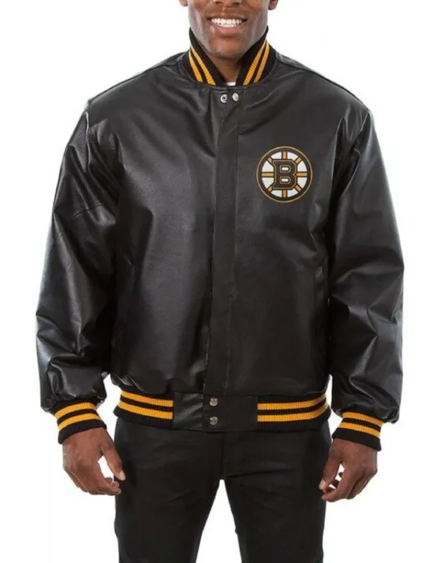 Boston Bruins Black Leather Varsity Jacket