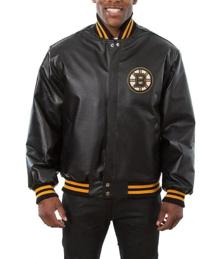 Boston Bruins Black Leather Varsity Jacket Boston Bruins Black Leather Varsity Jacket