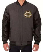 Boston Bruins Grey and Black Two Tone Varsity Jacket