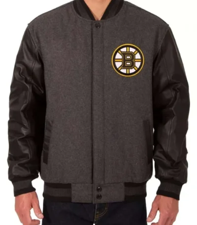 Boston Bruins Grey and Black Two Tone Varsity Jacket