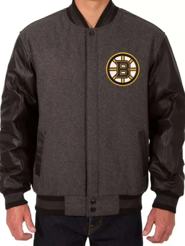 Boston Bruins Grey and Black Two Tone Varsity Jacket