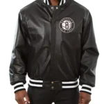 Varsity Brooklyn Nets Black Leather Jacket