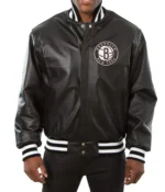 Varsity Brooklyn Nets Black Leather Jacket