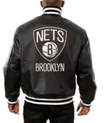 Varsity Brooklyn Nets Black Leather Jacket