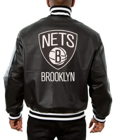 Varsity Brooklyn Nets Black Leather Jacket