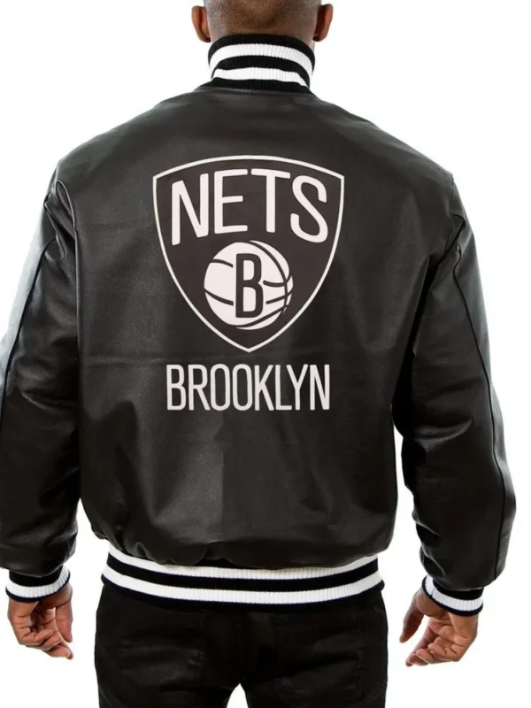 Varsity Brooklyn Nets Black Leather Jacket