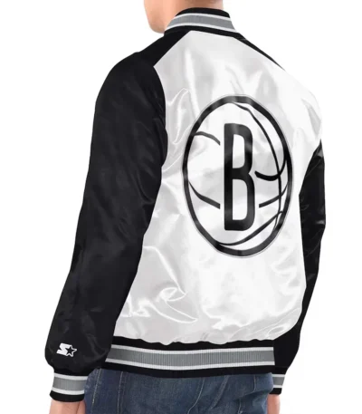 White/Black Brooklyn Nets Renegade Varsity Satin Jacket