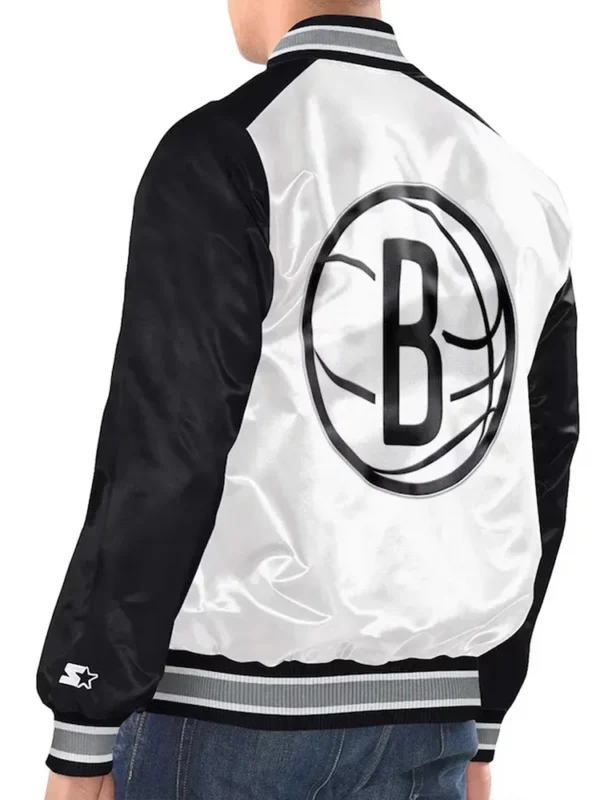 White/Black Brooklyn Nets Renegade Varsity Satin Jacket