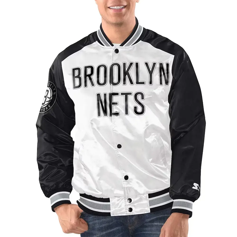 White/Black Brooklyn Nets Renegade Varsity Satin Jacket White/Black Brooklyn Nets Renegade Varsity Satin Jacket