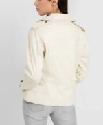 Women’s Riveted Beige Leather Biker Jacket