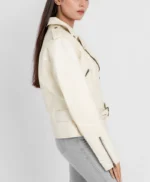 Women’s Riveted Beige Leather Biker Jacket