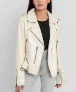Women’s Riveted Beige Leather Biker Jacket