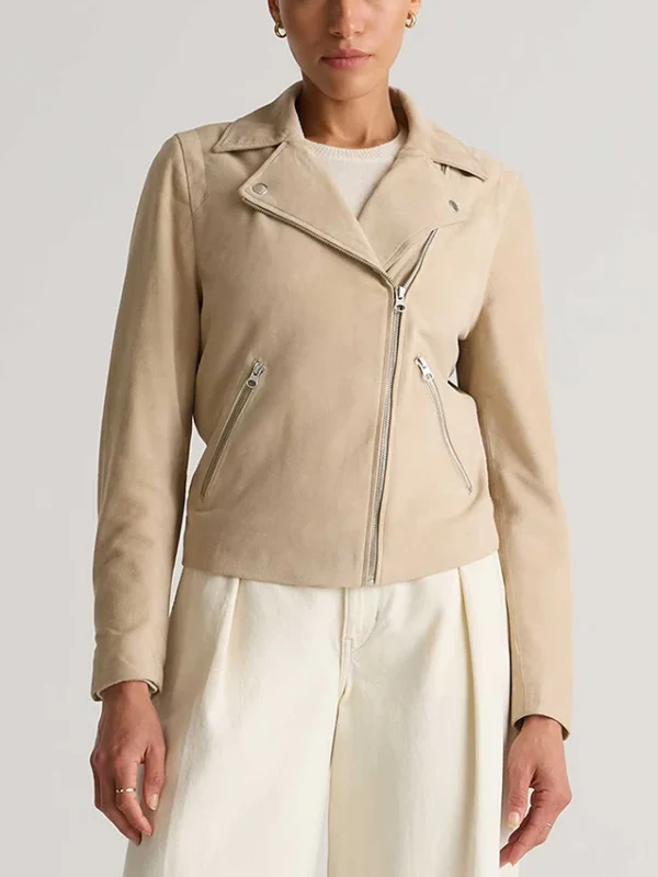 Womens Suede Leather Biker Jacket