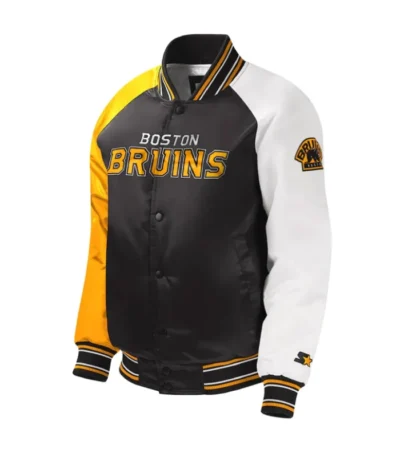 Youth Boston Bruins Black Varsity Full-Snap Satin Jacket