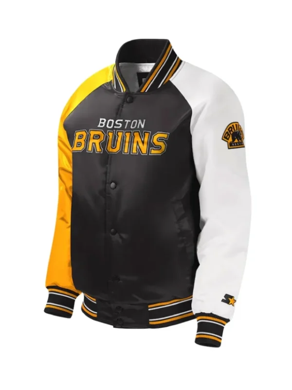 Youth Boston Bruins Black Varsity Full-Snap Satin Jacket