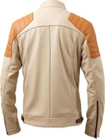 Mens Beige Leather Jacket Café Racer Vintage-inspired Moto Jacket With Brown Accents And Slim Fit Design