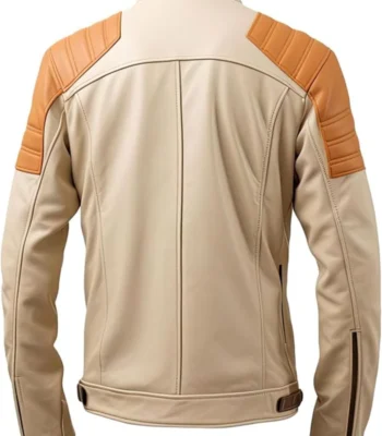 Mens Beige Leather Jacket Café Racer Vintage-inspired Moto Jacket With Brown Accents And Slim Fit Design