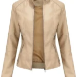 Women’s Beige Leather Jacket Motorcycle Stylish Spring Lightweight Stylish Motor Biker With Zipper