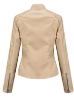 Women’s Beige Leather Jacket Motorcycle Stylish Spring Lightweight Stylish Motor Biker With Zipper