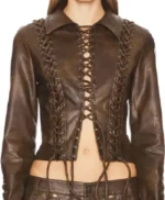Marshals Belle Skinner Brown Lace Up Leather Jacket