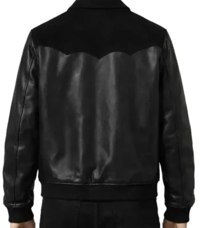 Black Leather Suede Bomber Jacket