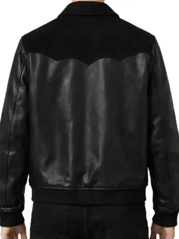 Black Leather Suede Bomber Jacket