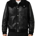 Black Leather Suede Bomber Jacket
