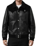 Black Leather Suede Bomber Jacket