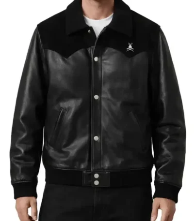 Black Leather Suede Bomber Jacket