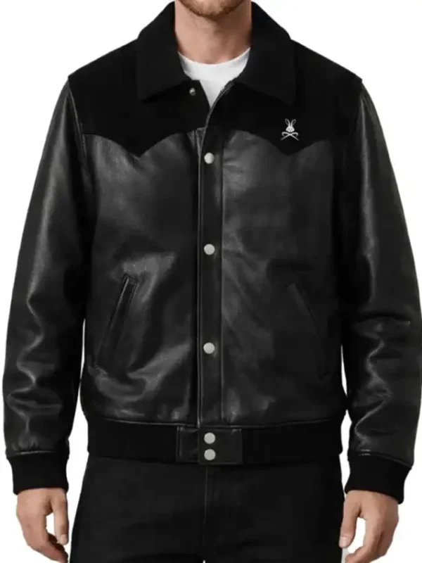 Black Leather Suede Bomber Jacket