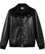 Black Leather Suede Bomber Jacket