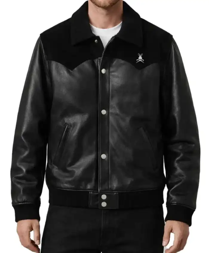 Black Leather Suede Bomber Jacket Black Leather Suede Bomber Jacket