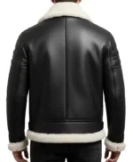 Black Leather White Fur Shearling Bomber Jacket