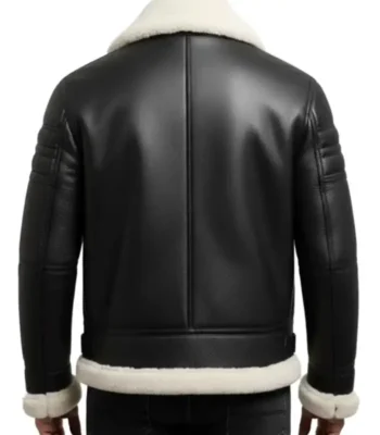 Black Leather White Fur Shearling Bomber Jacket