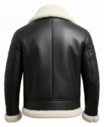 Black Leather White Fur Shearling Bomber Jacket