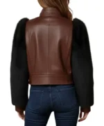Brown Leather Black Fur Sleeve Jacket