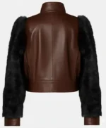Brown Leather Black Fur Sleeve Jacket