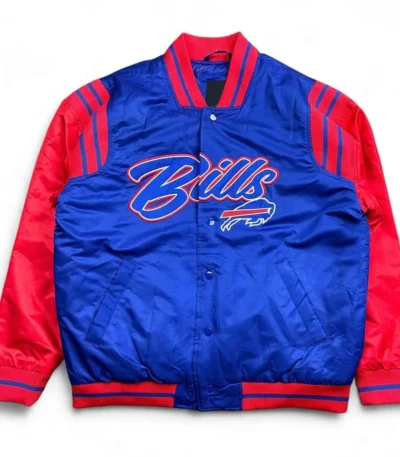 Buffalo Bills Button Up Blue and Red Satin Jacket