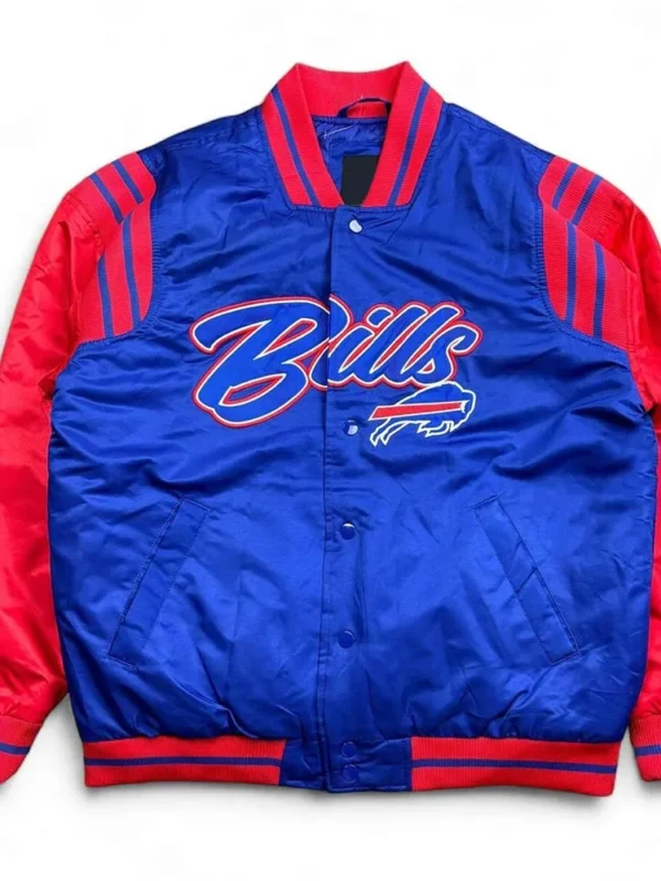 Buffalo Bills Button Up Blue and Red Satin Jacket