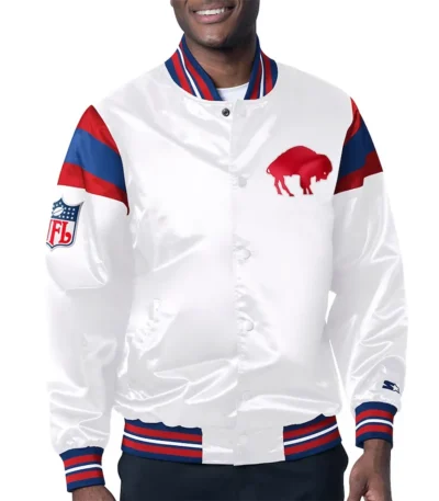 Buffalo Bills Midweight White Satin Jacket