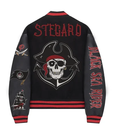 Stegaro Pirate Sea Rider Black Varsity Jacket