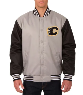 Calgary Flames Poly-Twill Gray and Black Jacket
