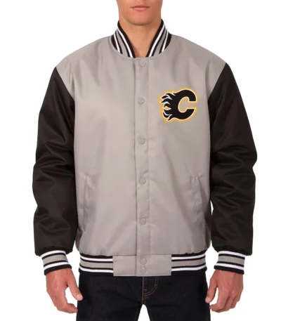 Calgary Flames Poly-Twill Gray and Black Jacket